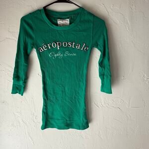 Aeropostale Y2k Size Small P Green Thermal 3/4 Sleeve Preppy Top